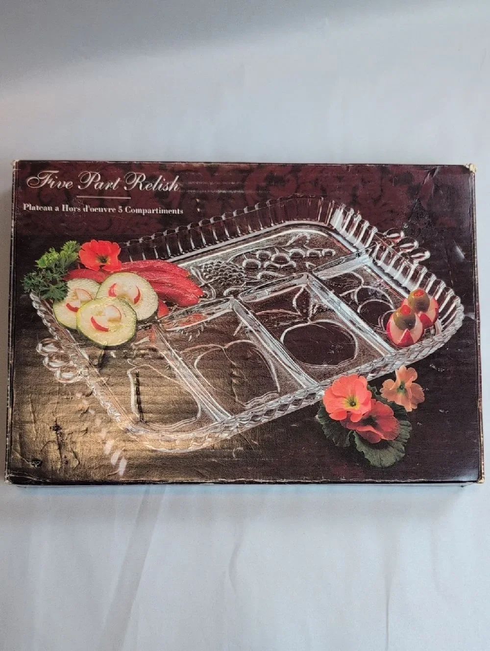 Indiana Glass Five Part Relish Glass Serving Tray Vintage Original Box